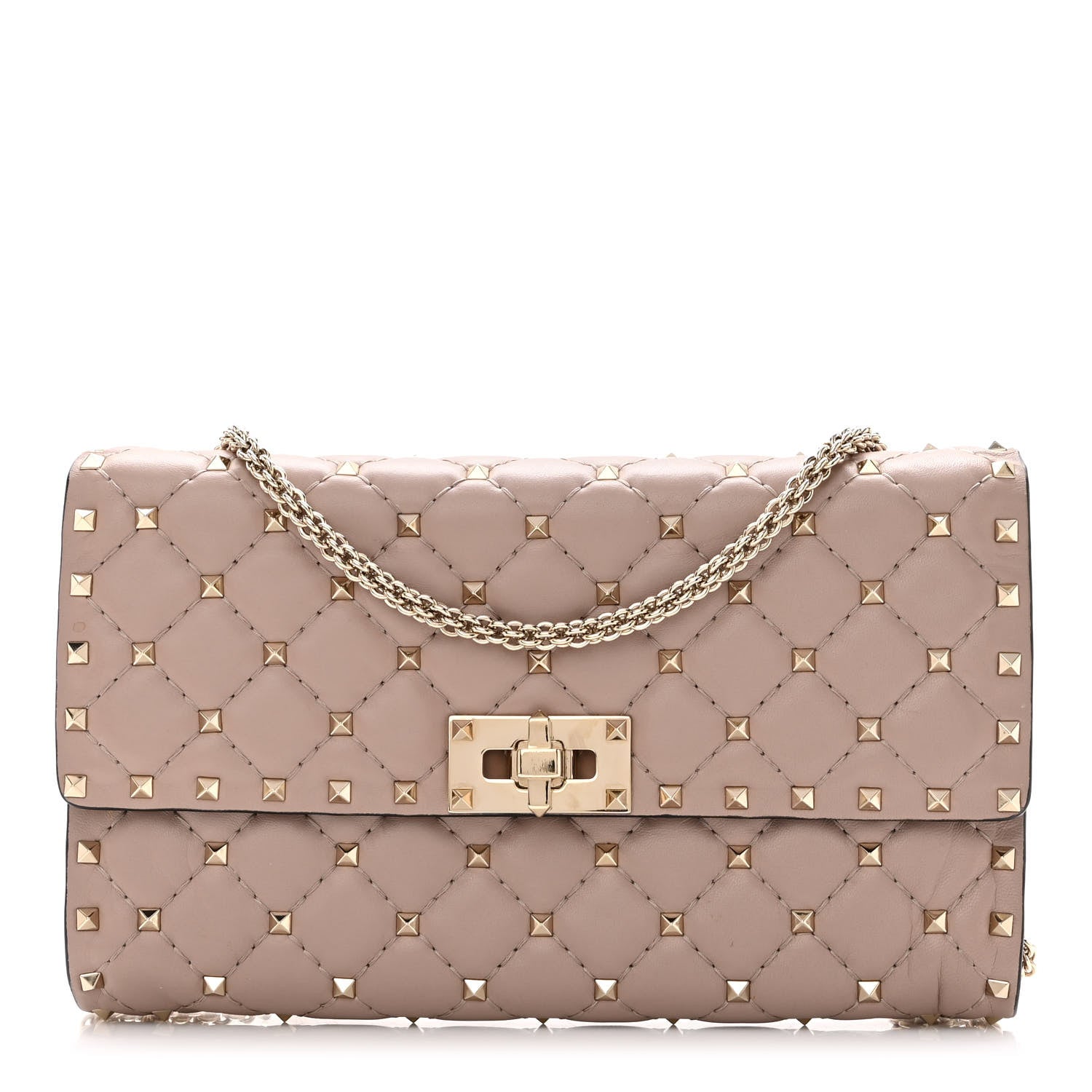 Valentino Garavani Nappa Rockstud Spike Wallet On Chain Poudre 1 of 9