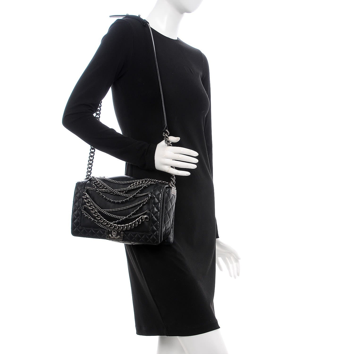 Chanel Calfskin Enchained Medium Boy Flap Black 2 of 8