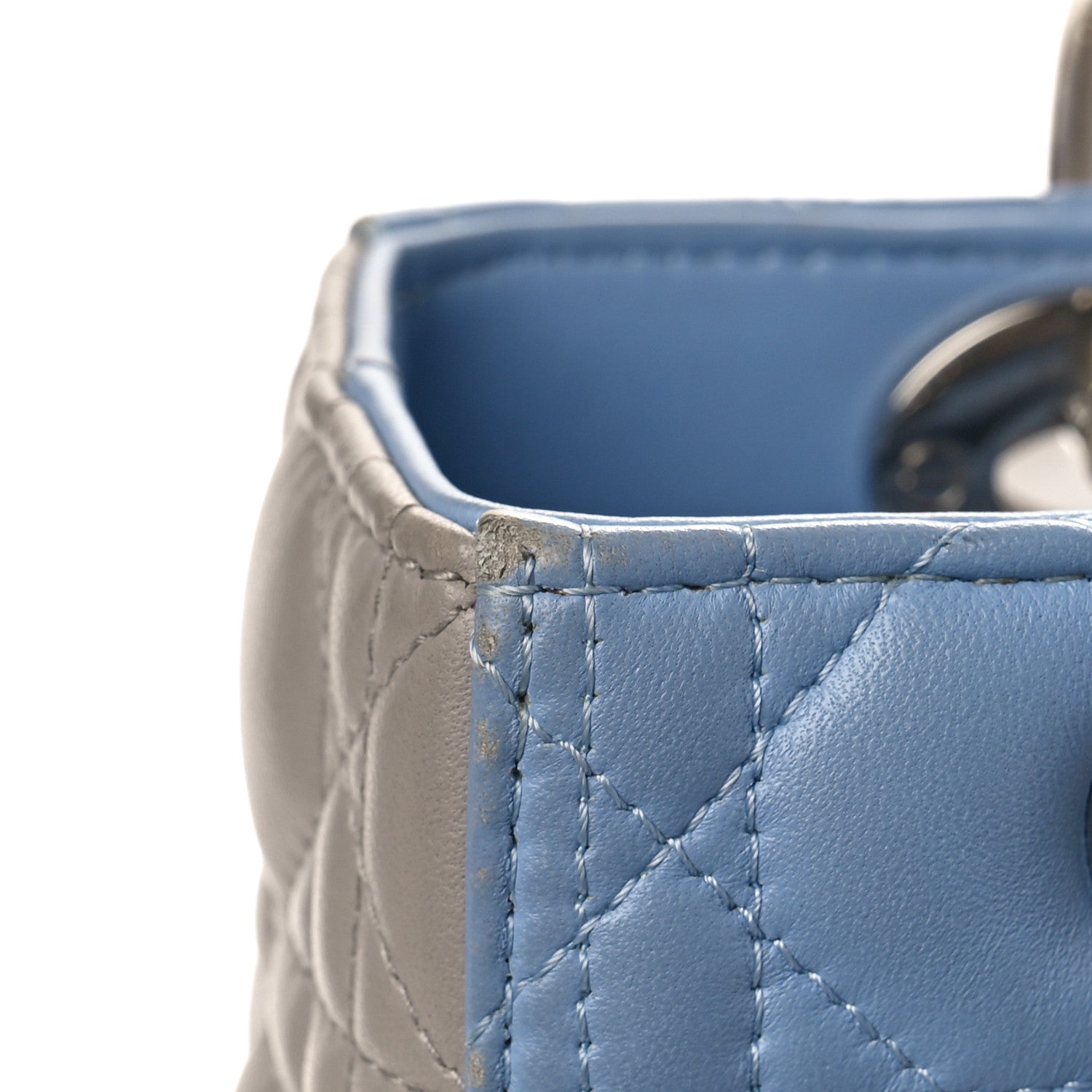 Christian Dior Lambskin Cannage Medium Bi-Color Lady Dior Blue Gray 9 of 11