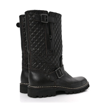 Chanel Calfskin Quilted Biker Boots 37.5 Brown 4 of 7
