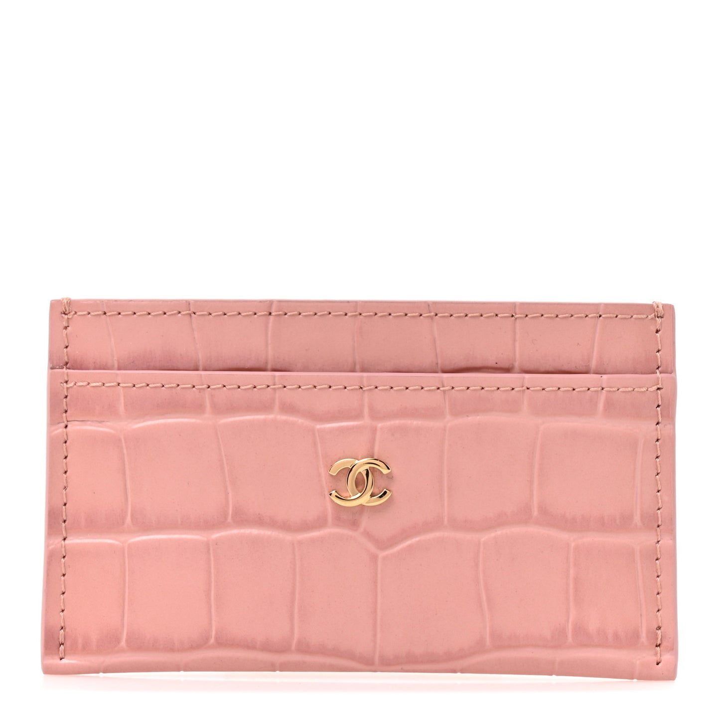 Calfskin Crocodile Embossed Crococo Card Holder Light Pink