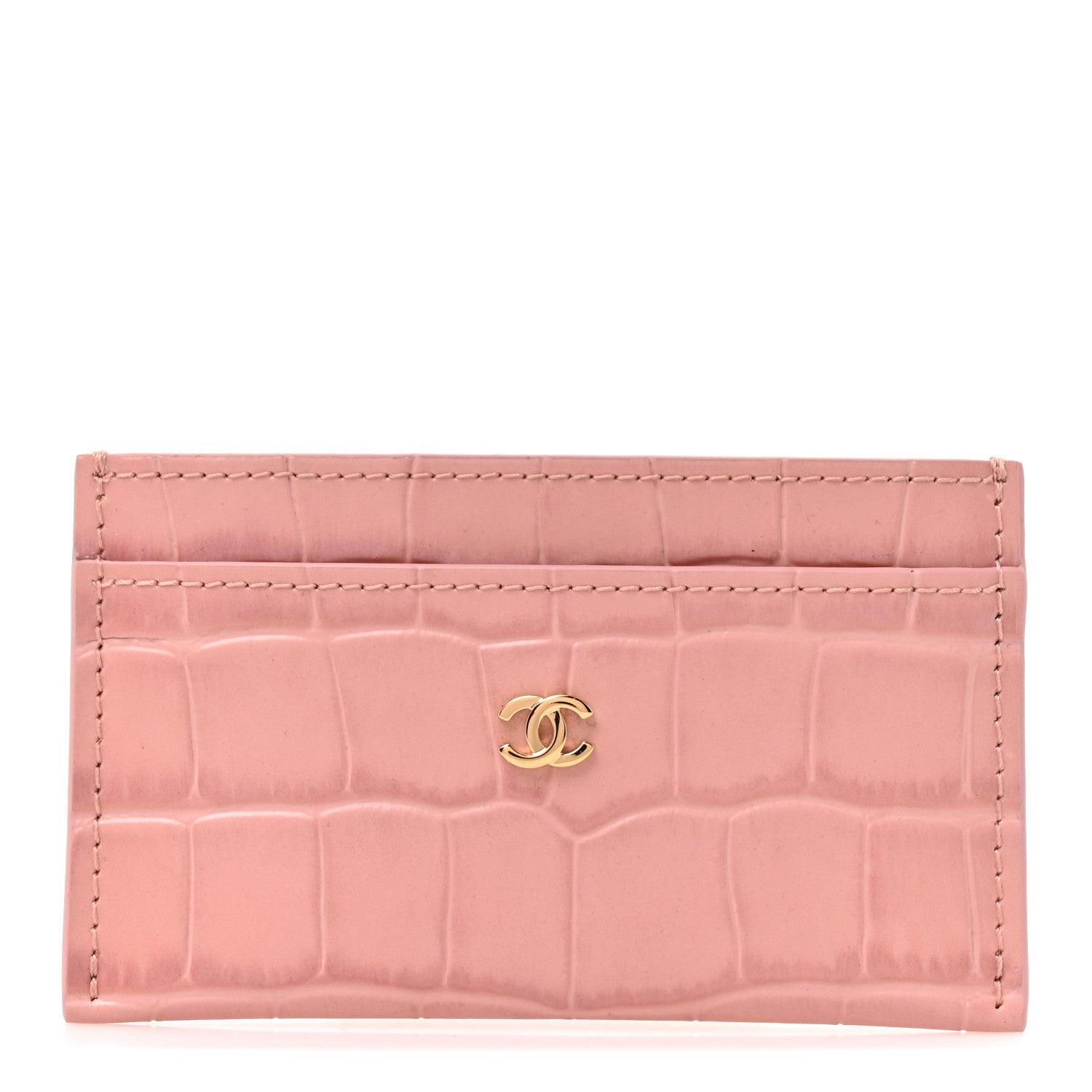 Chanel Calfskin Crocodile Embossed Crococo Card Holder Light Pink 1 of 8