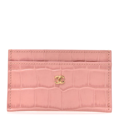 Chanel Calfskin Crocodile Embossed Crococo Card Holder Light Pink 1 of 8
