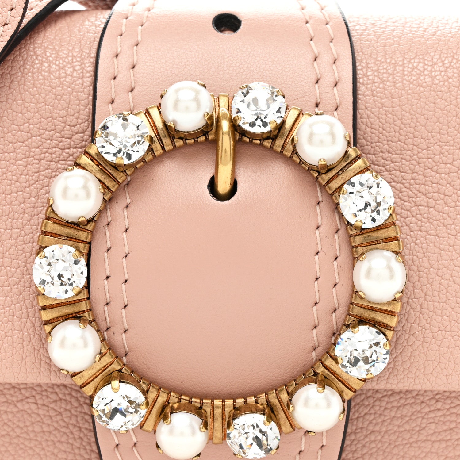 Miu Miu Goatskin Madras Soft Calfskin Crystal Pearl Embellished Shoulder Bag Orchidea 8 of 14