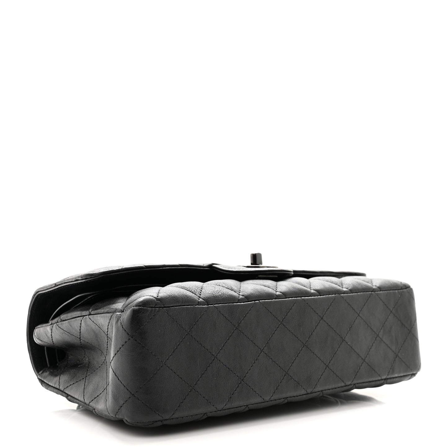 Crumpled Calfskin Quilted Medium Double Flap So Black