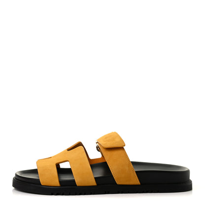 Hermes Suede Goatskin Womens Chypre Sandals 39 Jaune Mimosa 1 of 11
