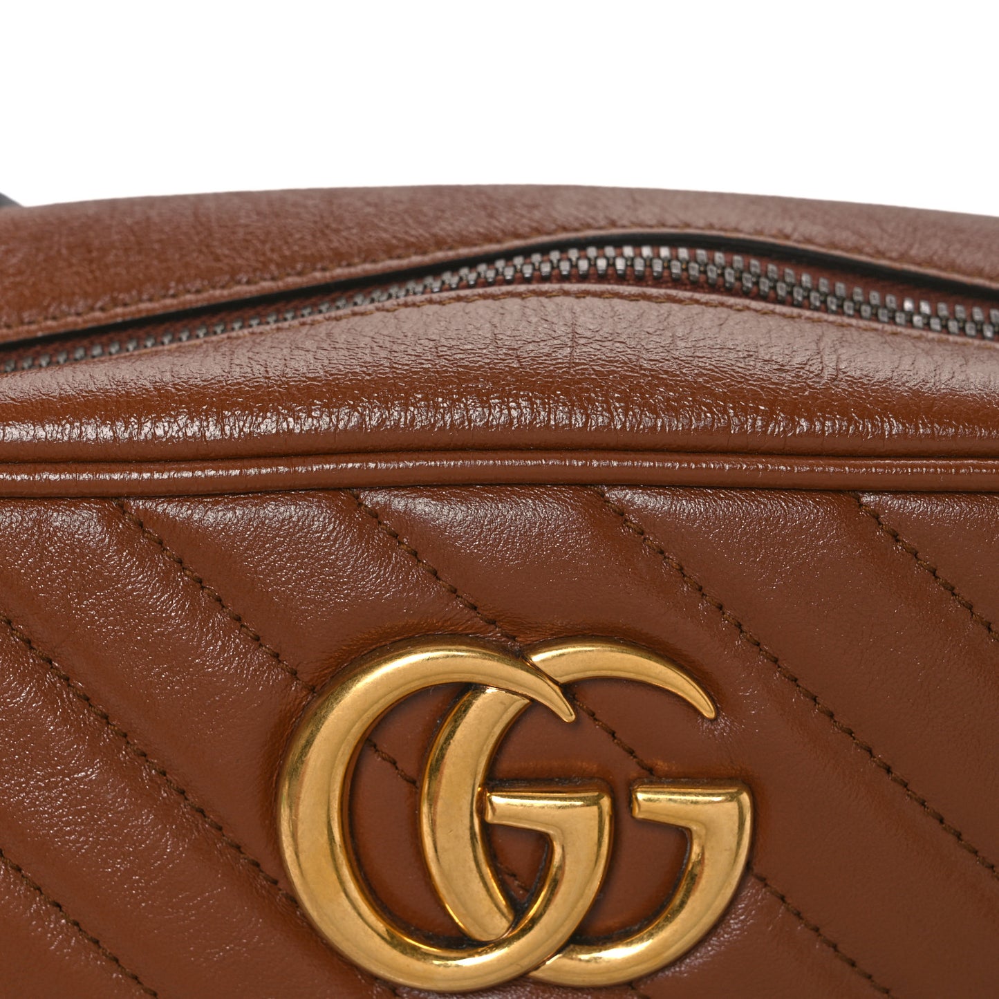 Glazed Calfskin Matelasse Diagonal Small GG Marmont Chain Shoulder Bag Cuir