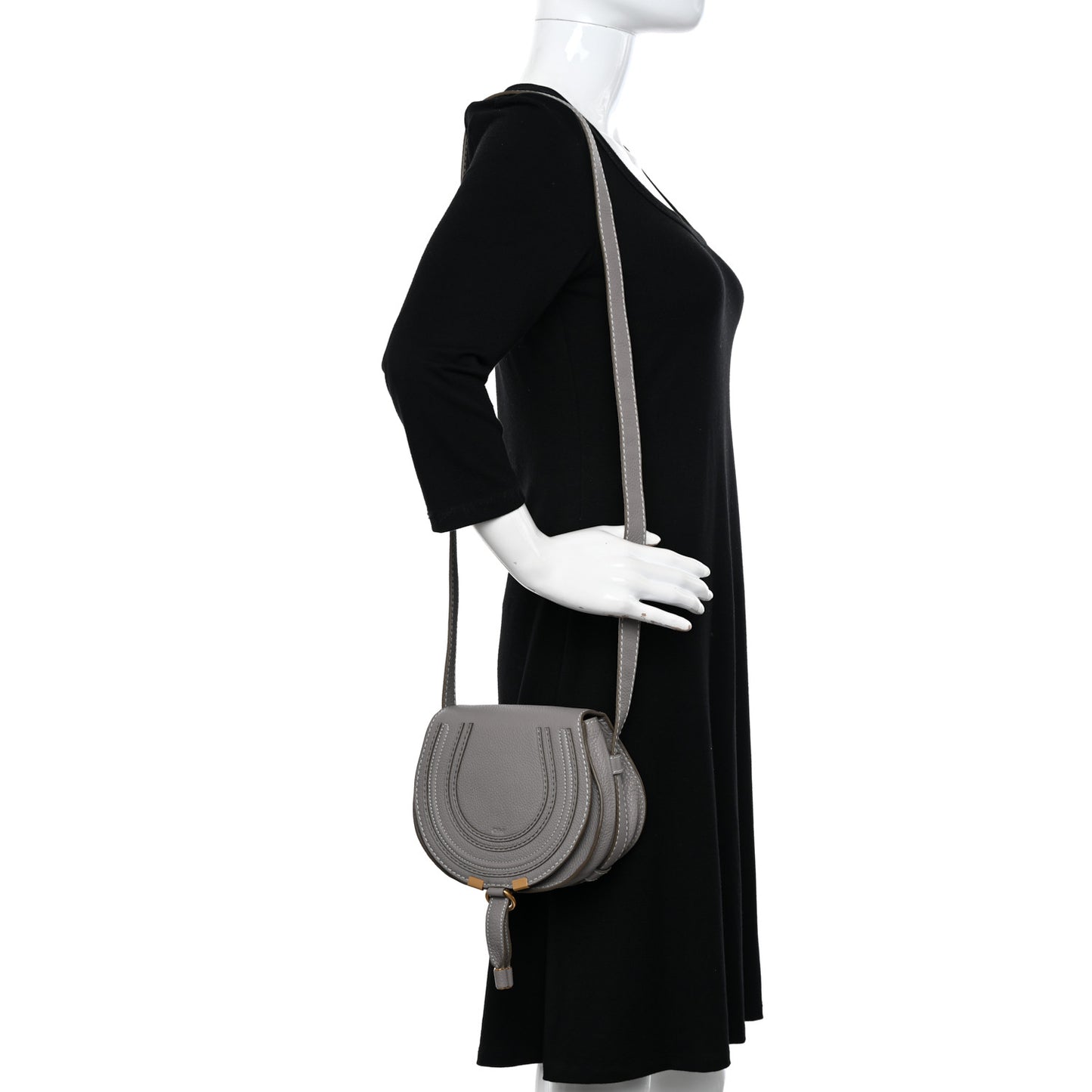 Calfskin Mini Marcie Round Crossbody Bag Cashmere Grey
