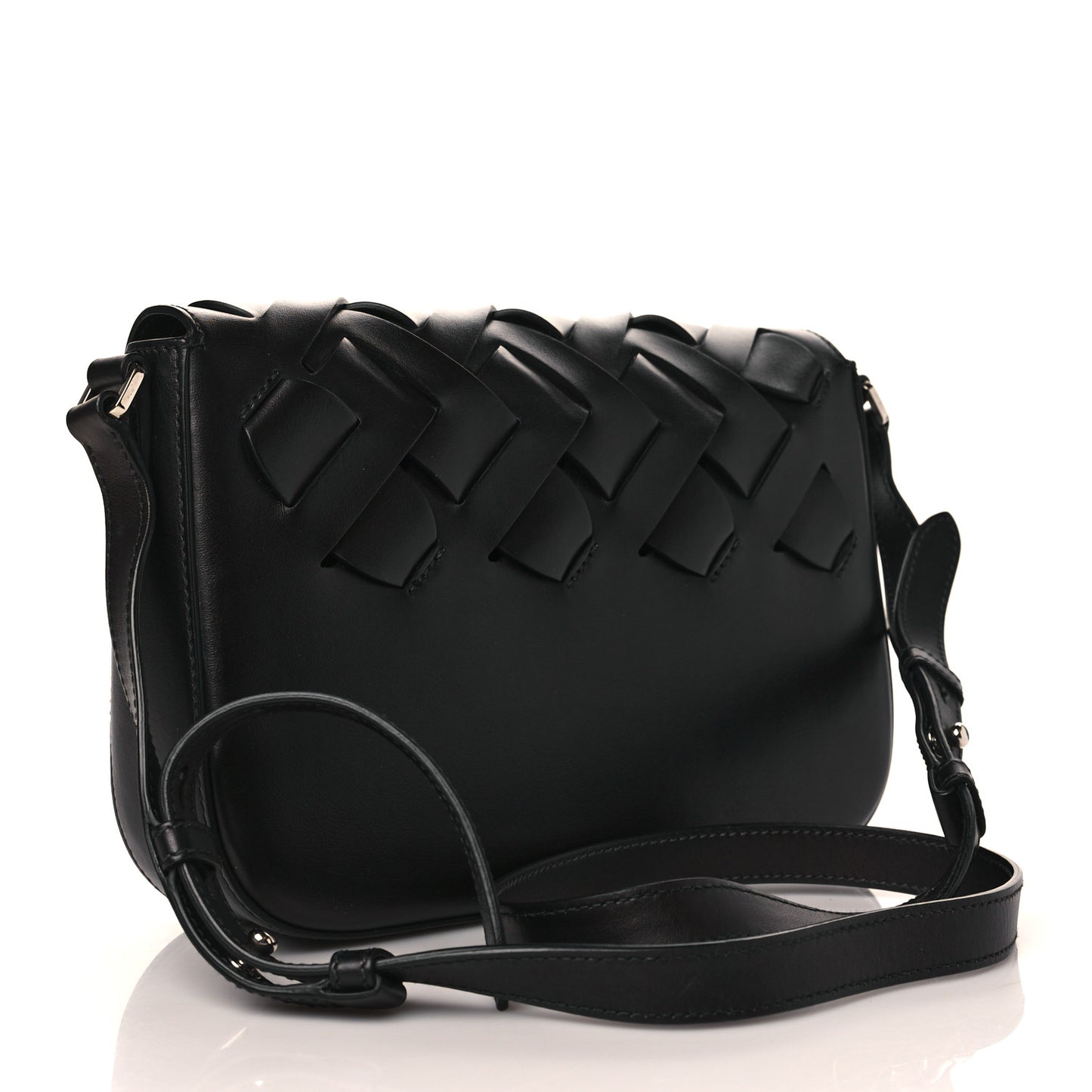 Vitello Intreccio Tress Shoulder Bag Black