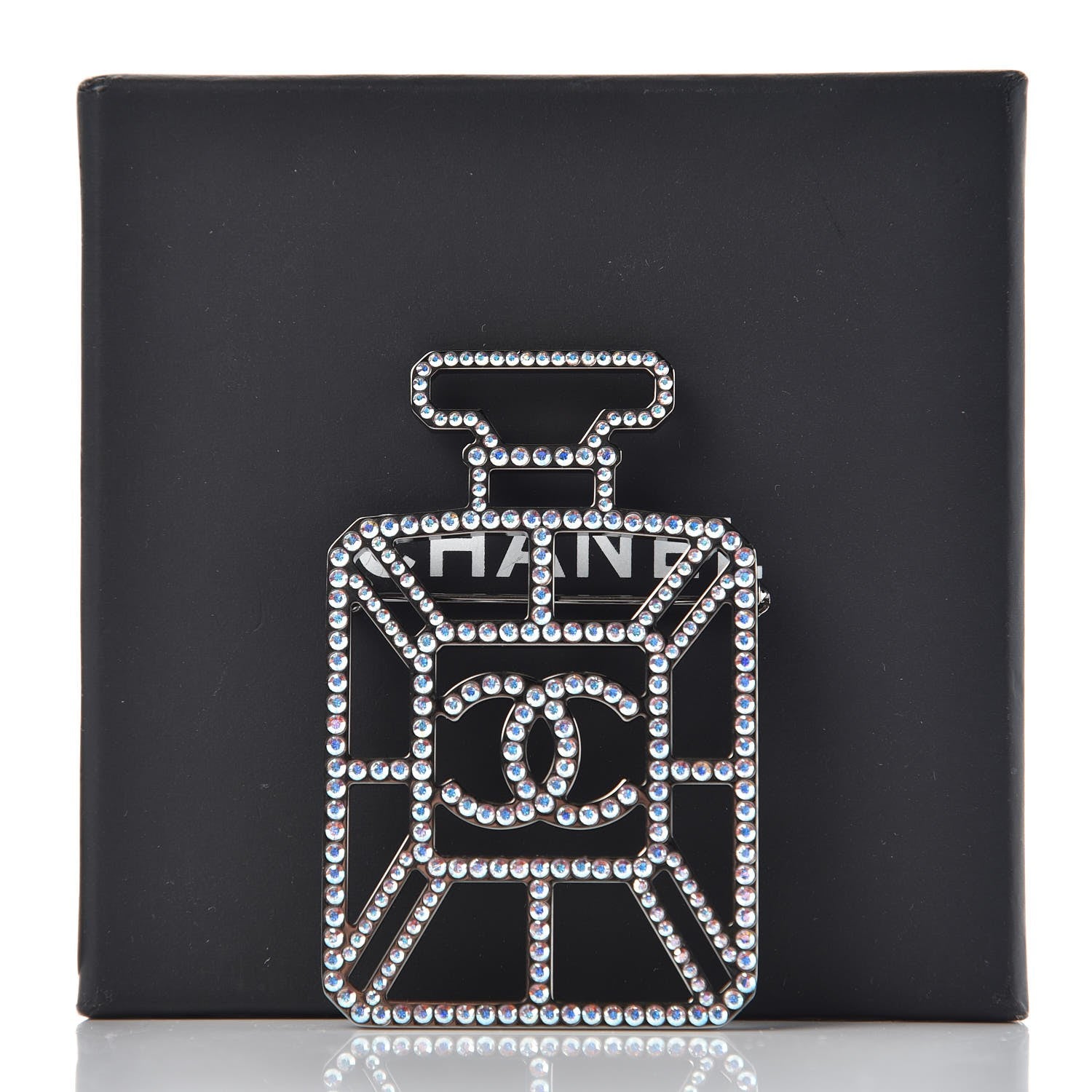 Chanel Ruthenium Crystal Perfume Bottle CC Brooch Iridescent Blue 5 of 5