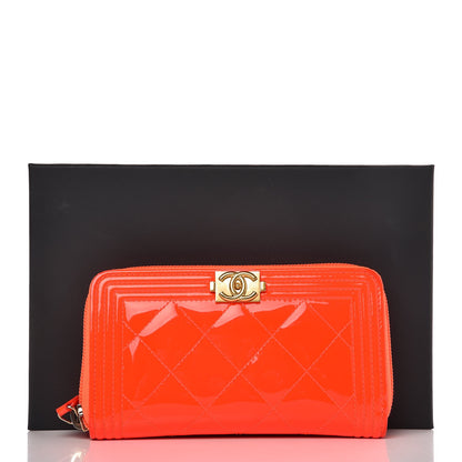 Chanel Patent Quilted Small Boy Zip Around Wallet Orange 11 of 11