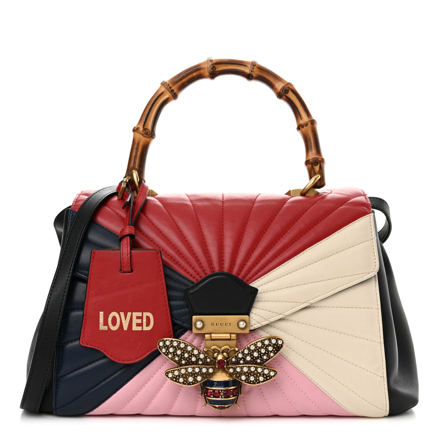 Calfskin Bamboo Trapuntata Queen Margaret Top Handle Bag Blue Agata Hibiscus Red Mystic White Sugar Pink