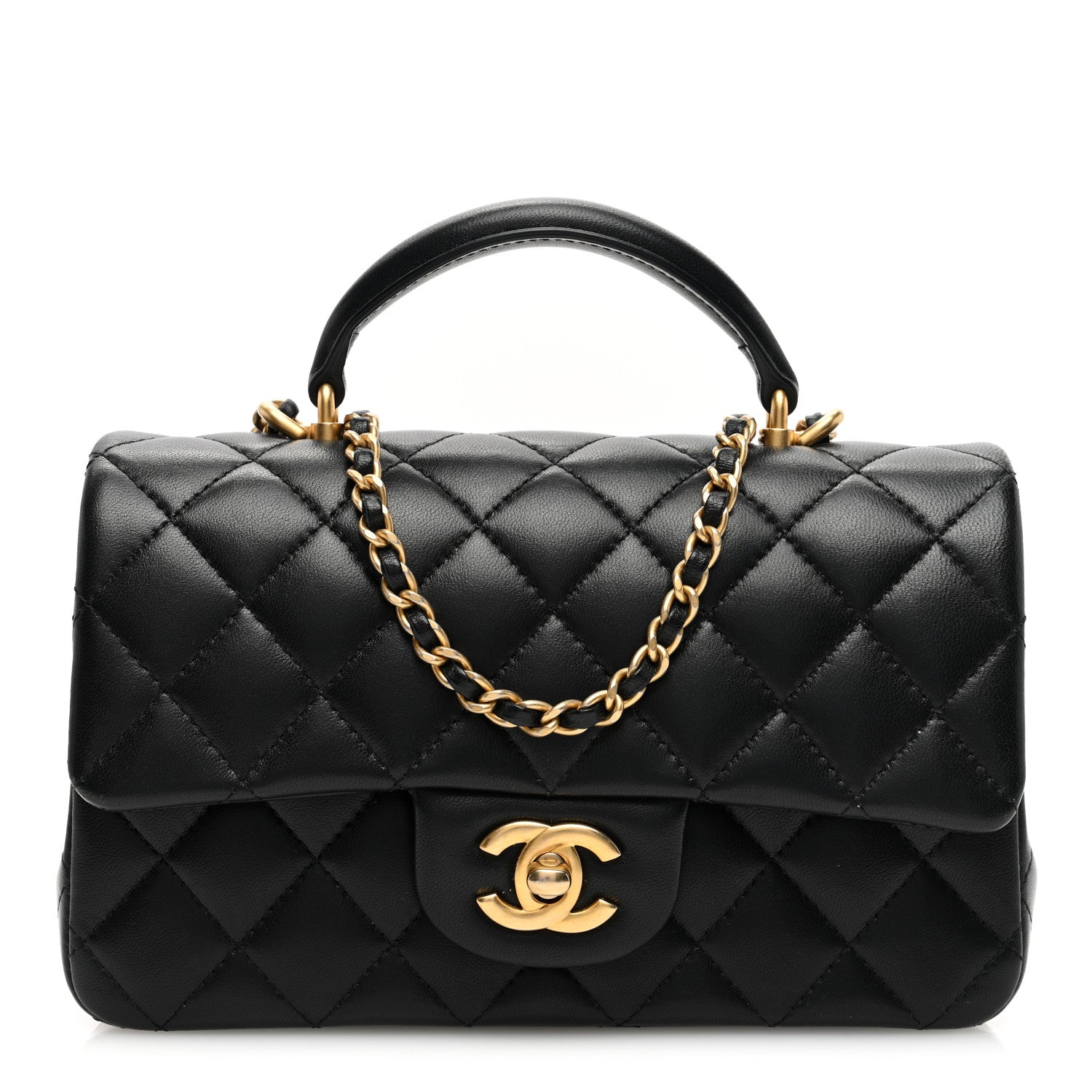 Chanel Lambskin Quilted Mini Top Handle Rectangular Flap Black 1 of 10