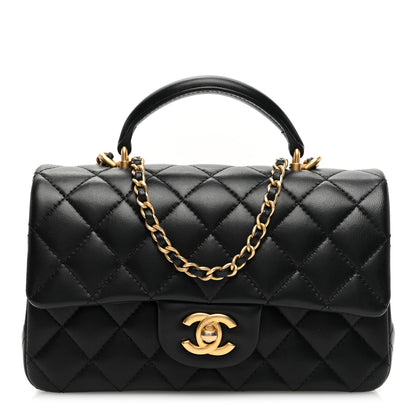 Chanel Lambskin Quilted Mini Top Handle Rectangular Flap Black 1 of 10