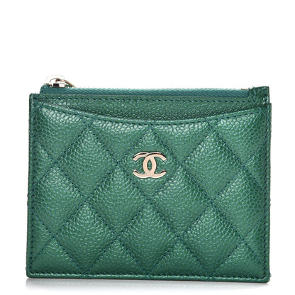 Chanel Metallic Caviar Quilted CC Zip Card Holder Green 1 of 8