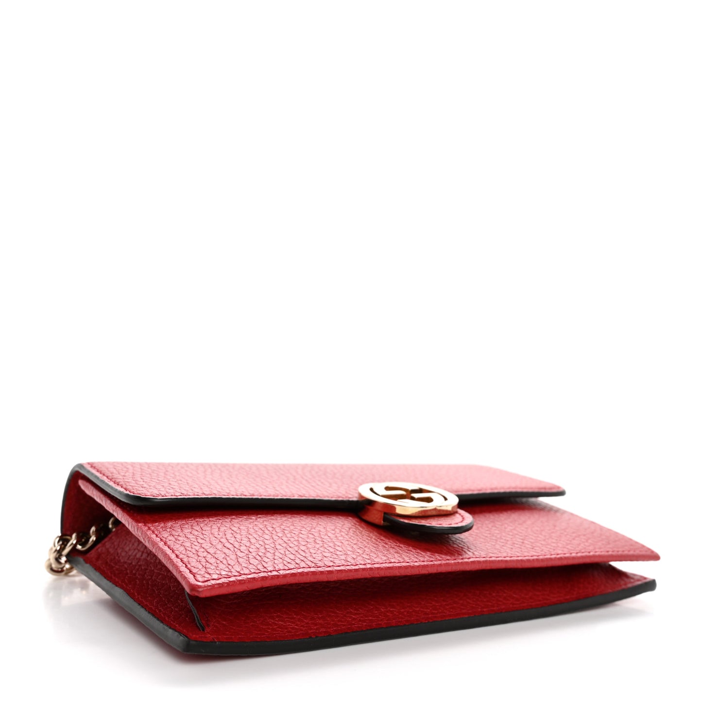 Dollar Calfskin Interlocking G Chain Wallet Red