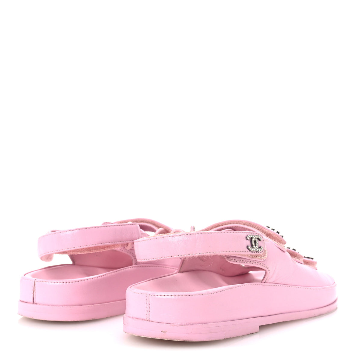 Lambskin Crystal CC Velcro Dad Sandals 35.5 Light Pink