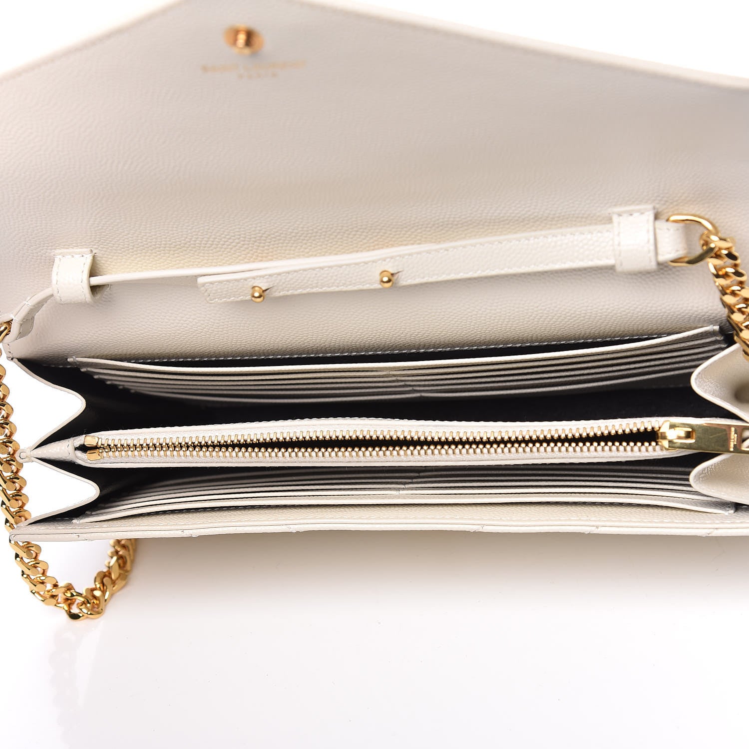 Saint Laurent Grain De Poudre Matelasse Chevron Monogram Chain Wallet Porcellana 5 of 9