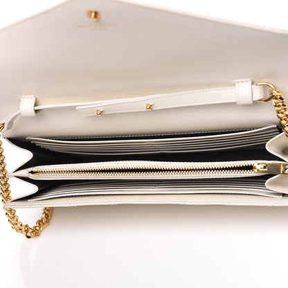 Saint Laurent Grain De Poudre Matelasse Chevron Monogram Chain Wallet Porcellana 5 of 9