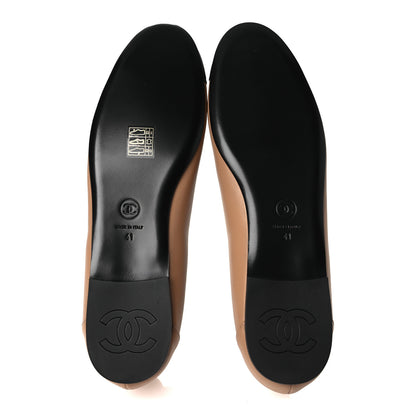 Chanel Lambskin Grosgrain Cap Toe CC Moccasin Loafers 41 Beige Black 7 of 10