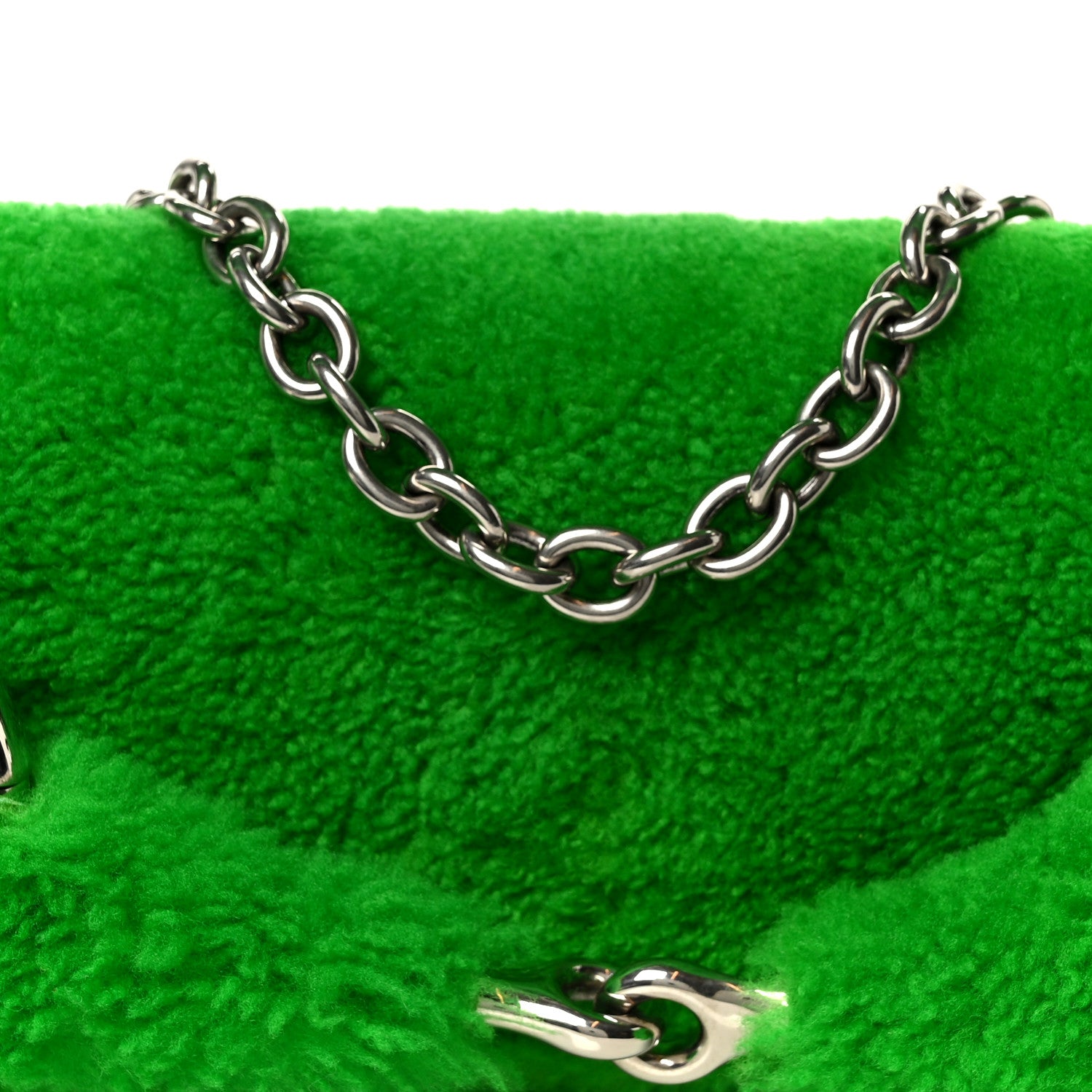 Gucci Merino Wool Medium Maxi Horsebit Chain Shoulder Bag Green 7 of 9