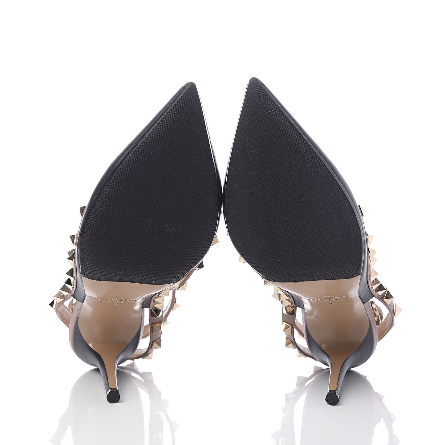 Nappa Rockstud Ankle Strap Pumps 36 Black Poudre