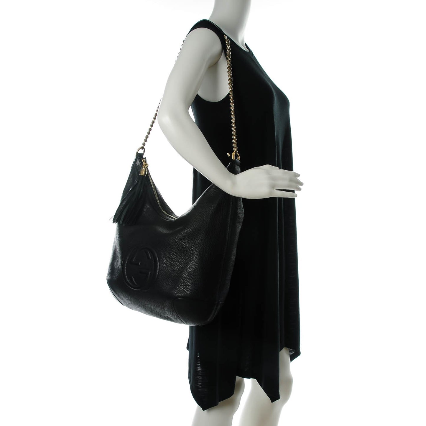 Pebbled Calfskin Medium Soho Chain Hobo Black