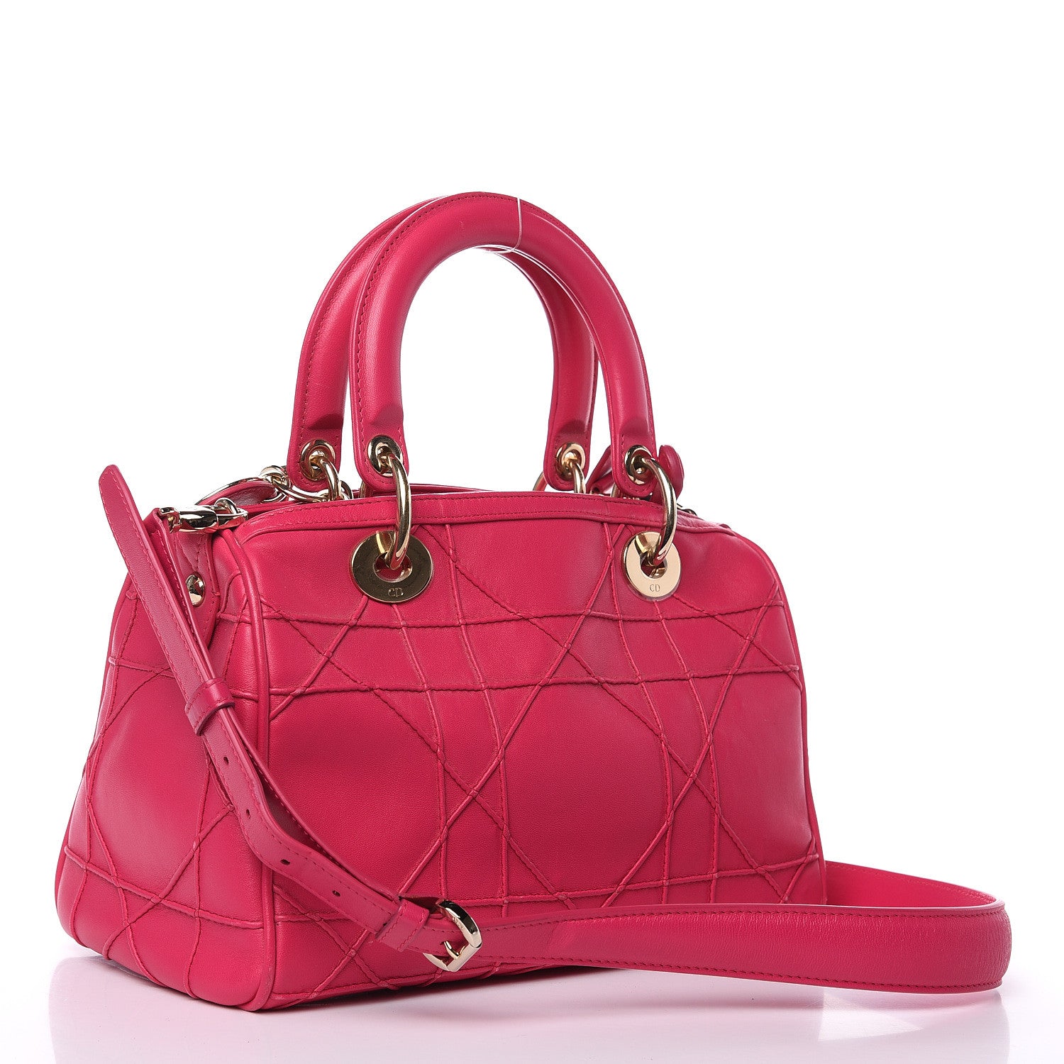 Christian Dior Lambskin Cannage Mini Granville Polochon Fuchsia 3 of 16