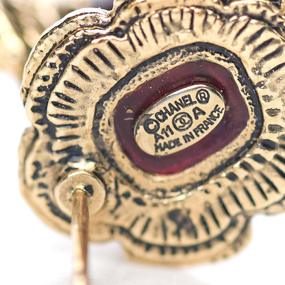 Chanel Resin CC Earrings Dark Red Gold 3 of 3