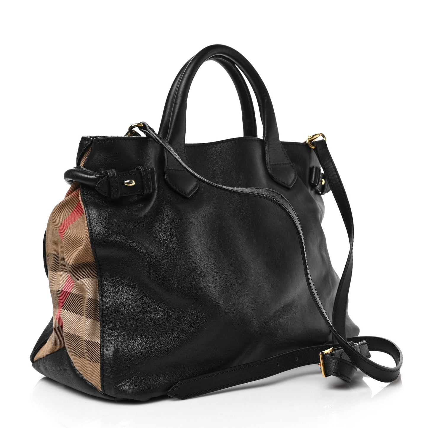 Derby Calfskin House Check Medium Banner Tote Black