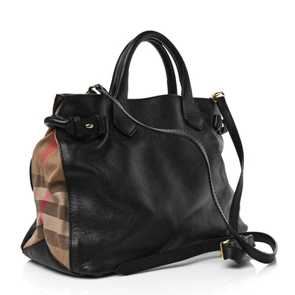 Burberry Derby Calfskin House Check Medium Banner Tote Black 3 of 12