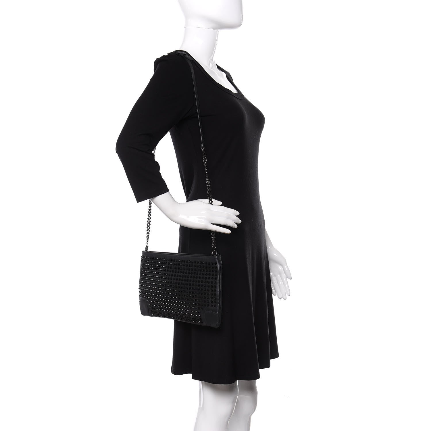 Christian Louboutin Calfskin Studded Loubiposh Clutch Black 2 of 12