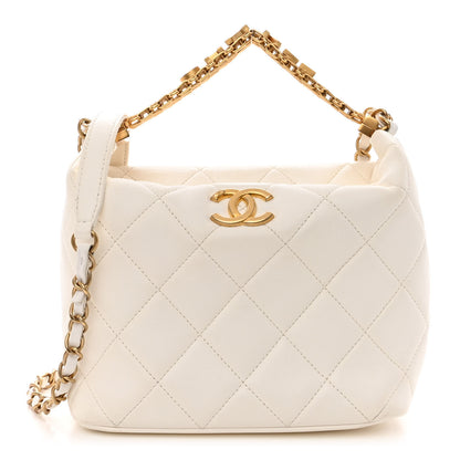 Chanel Lambskin Quilted CC Crystal Signature Chain Hobo White 1 of 15