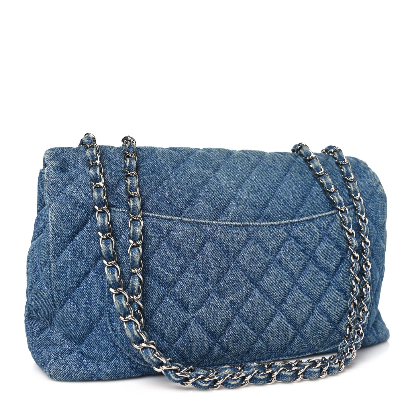 Denim Quilted CC Print Jumbo Single Flap Blue