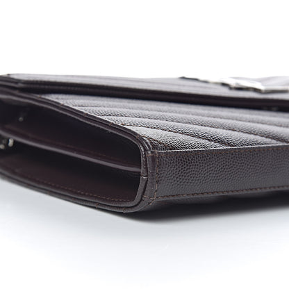 Saint Laurent Grain De Poudre Matelasse Chevron Monogram Chain Wallet Dark Brown 8 of 11