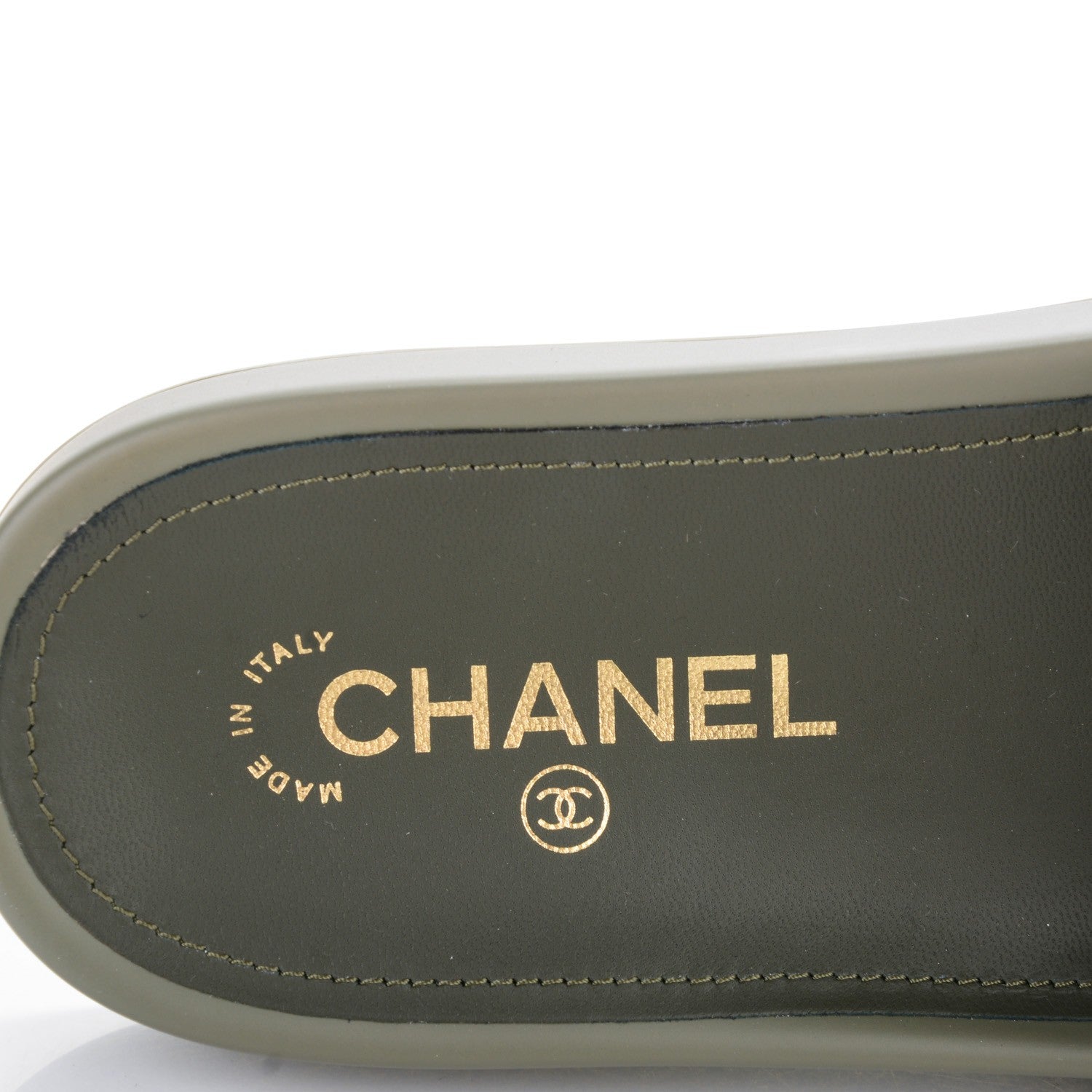 Chanel Lambskin Canvas Chain Flat Sandals 40 Khaki 8 of 9
