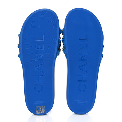 Chanel Satin Chain Flat Sandals 40 Bright Blue 5 of 9