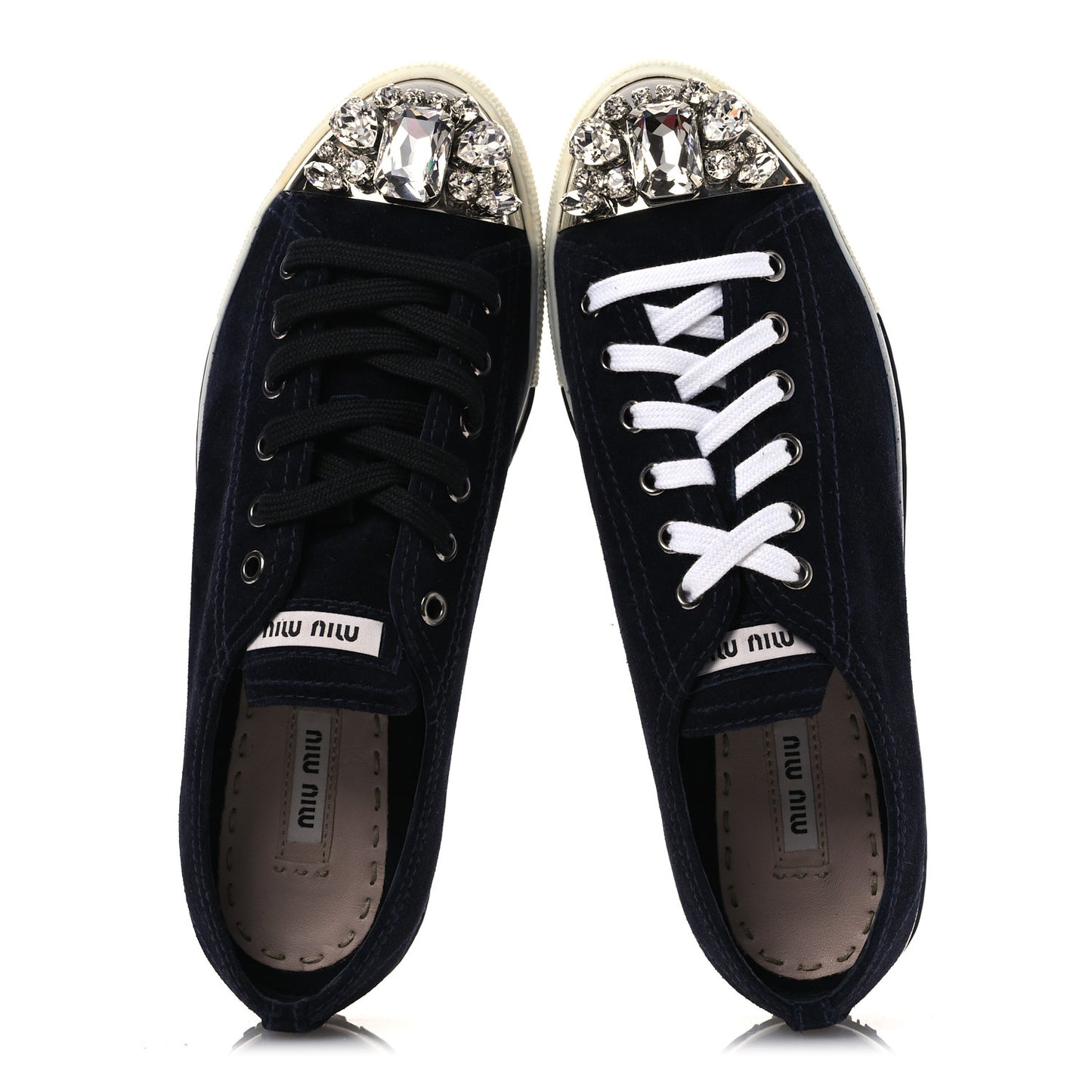 Camoscio Crystal Embellished Womens Low Top Sneakers 38 Navy
