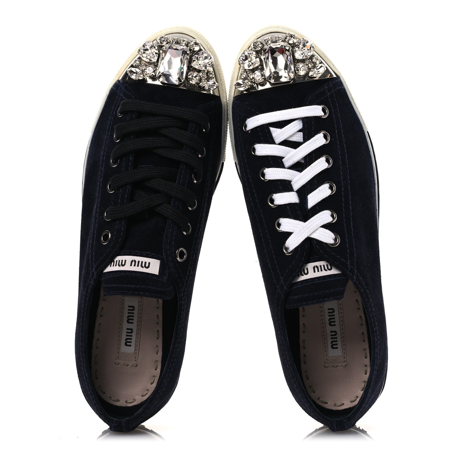 Miu Miu Camoscio Crystal Embellished Womens Low Top Sneakers 38 Navy 2 of 11