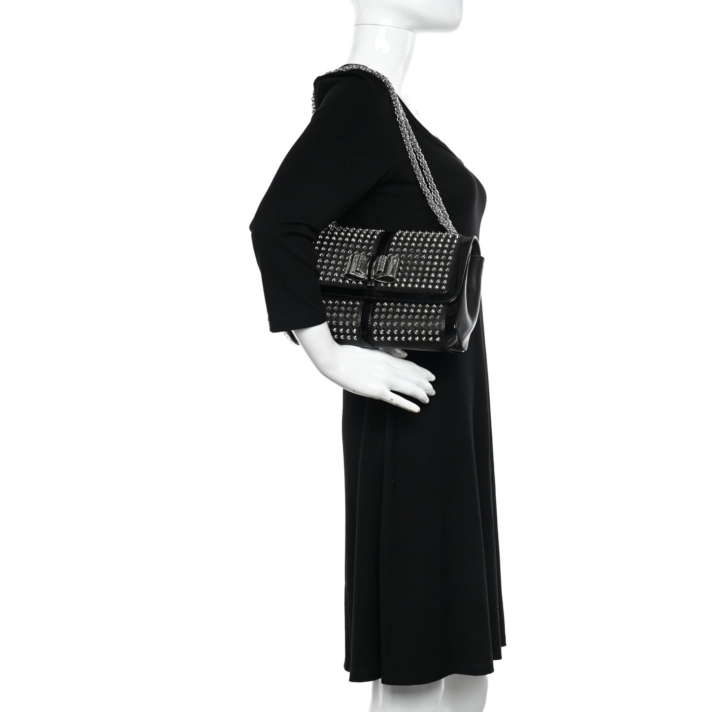 Nappa Patent Spikes Small Sweety Charity Crossbody Bag Black Silver
