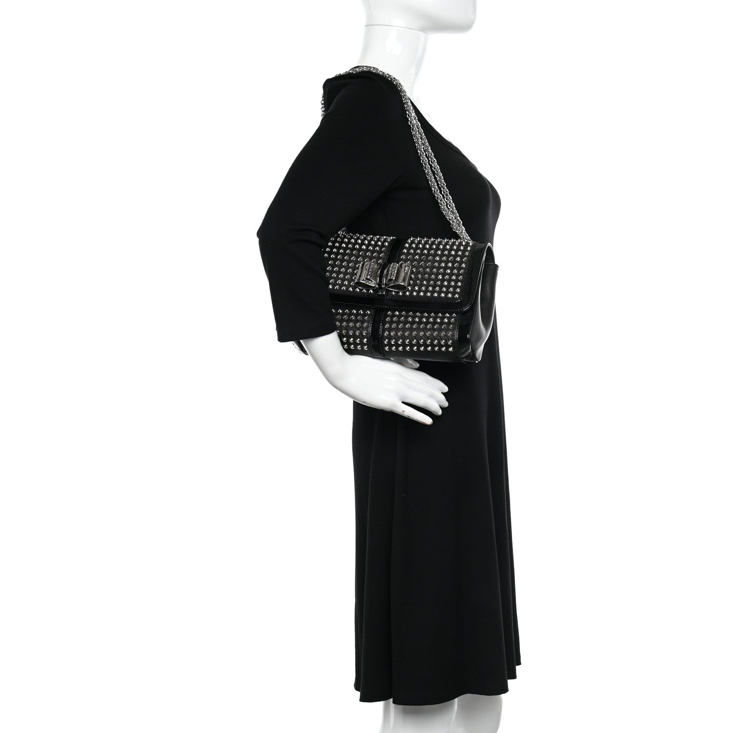 Christian Louboutin Nappa Patent Spikes Small Sweety Charity Crossbody Bag Black Silver 3 of 13