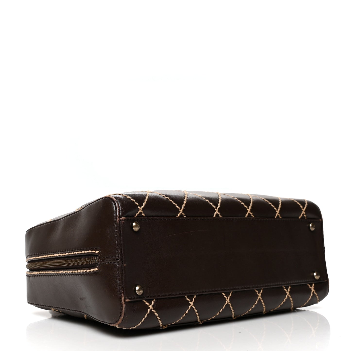 Calfskin Contrast Stitch Surpique Bowler Dark Brown