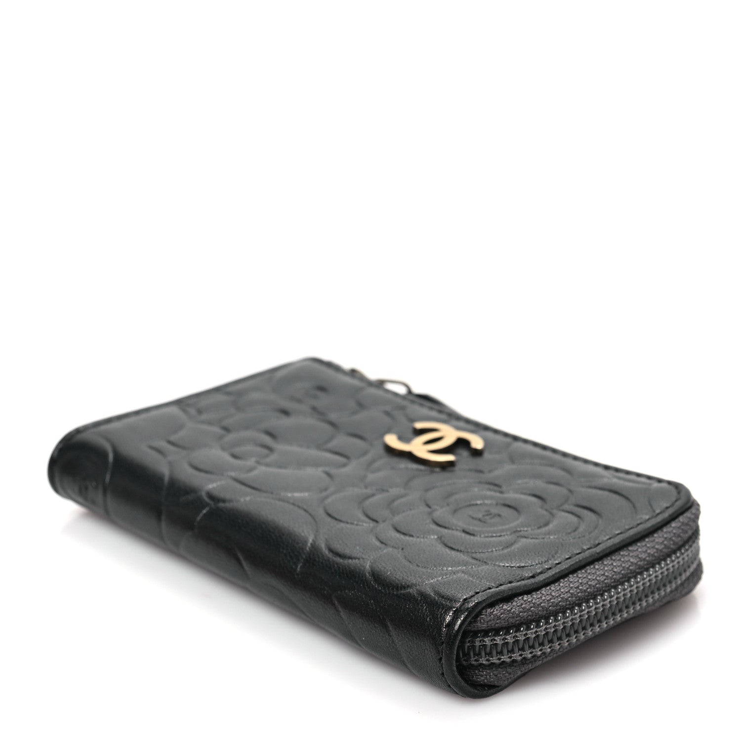 Chanel Lambskin Camellia Embossed Key Holder Case Black 8 of 8