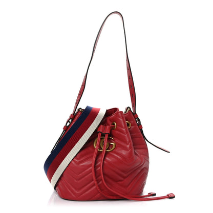 Gucci Calfskin Matelasse Sylvie Web GG Marmont Bucket Bag Hibiscus Red 1 of 9