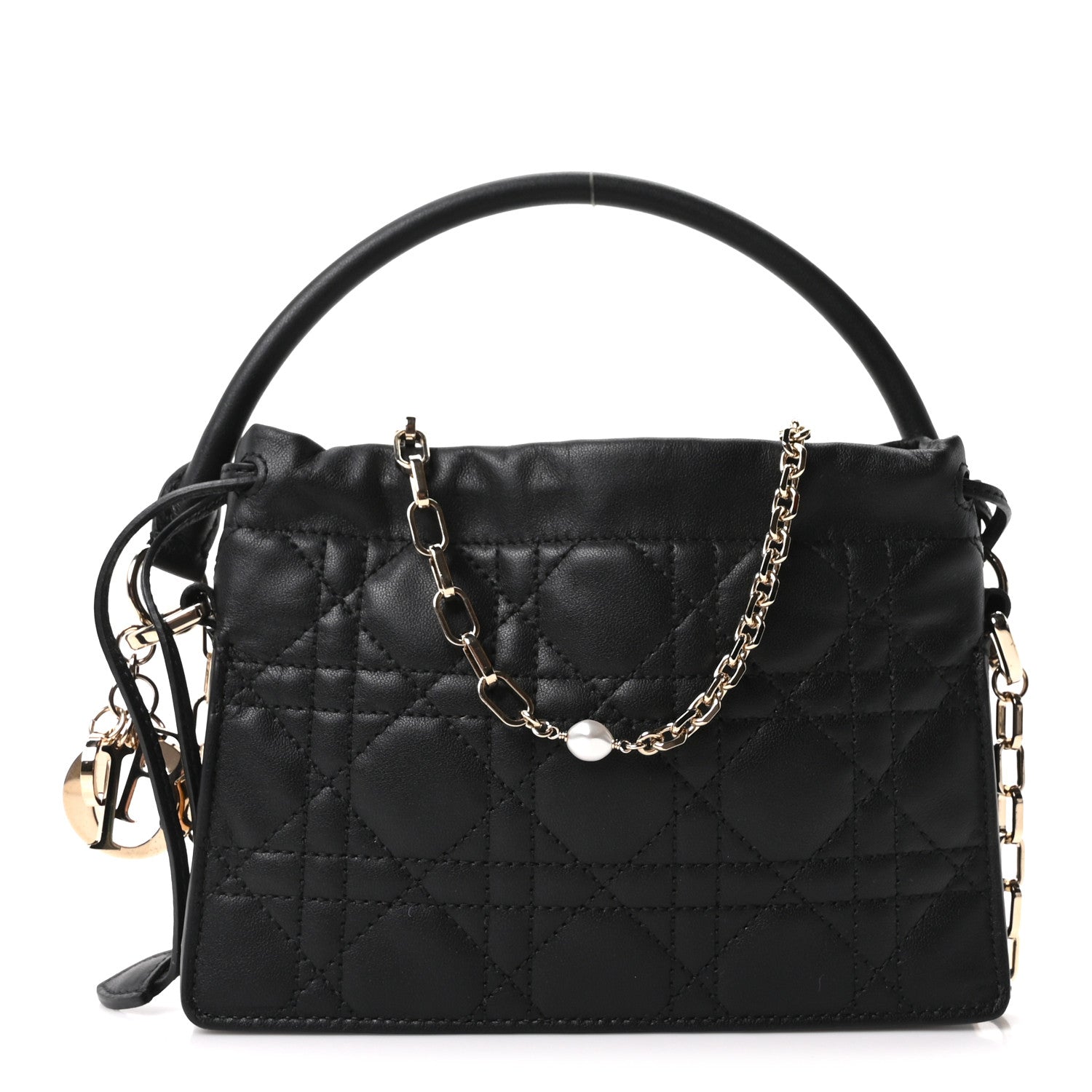Christian Dior Lambskin Cannage Mini Top Handle Drawstring Bag Black 1 of 9