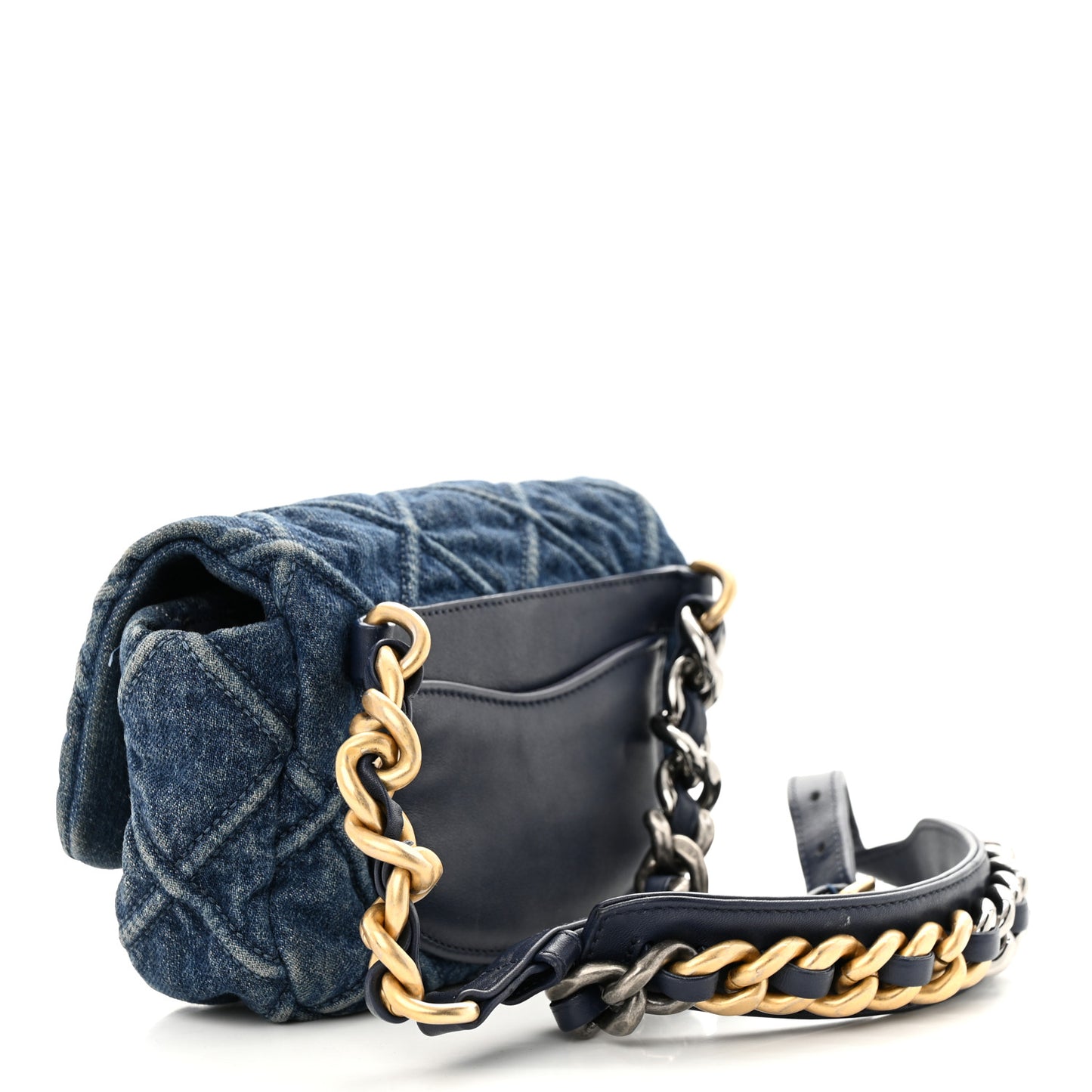 Denim Quilted Chanel 19 Belt Bag Blue