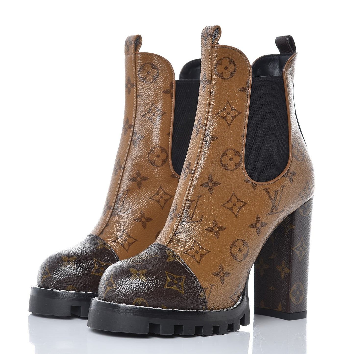 Patent Reverse Monogram Star Trail Chelsea Ankle Boots 38.5