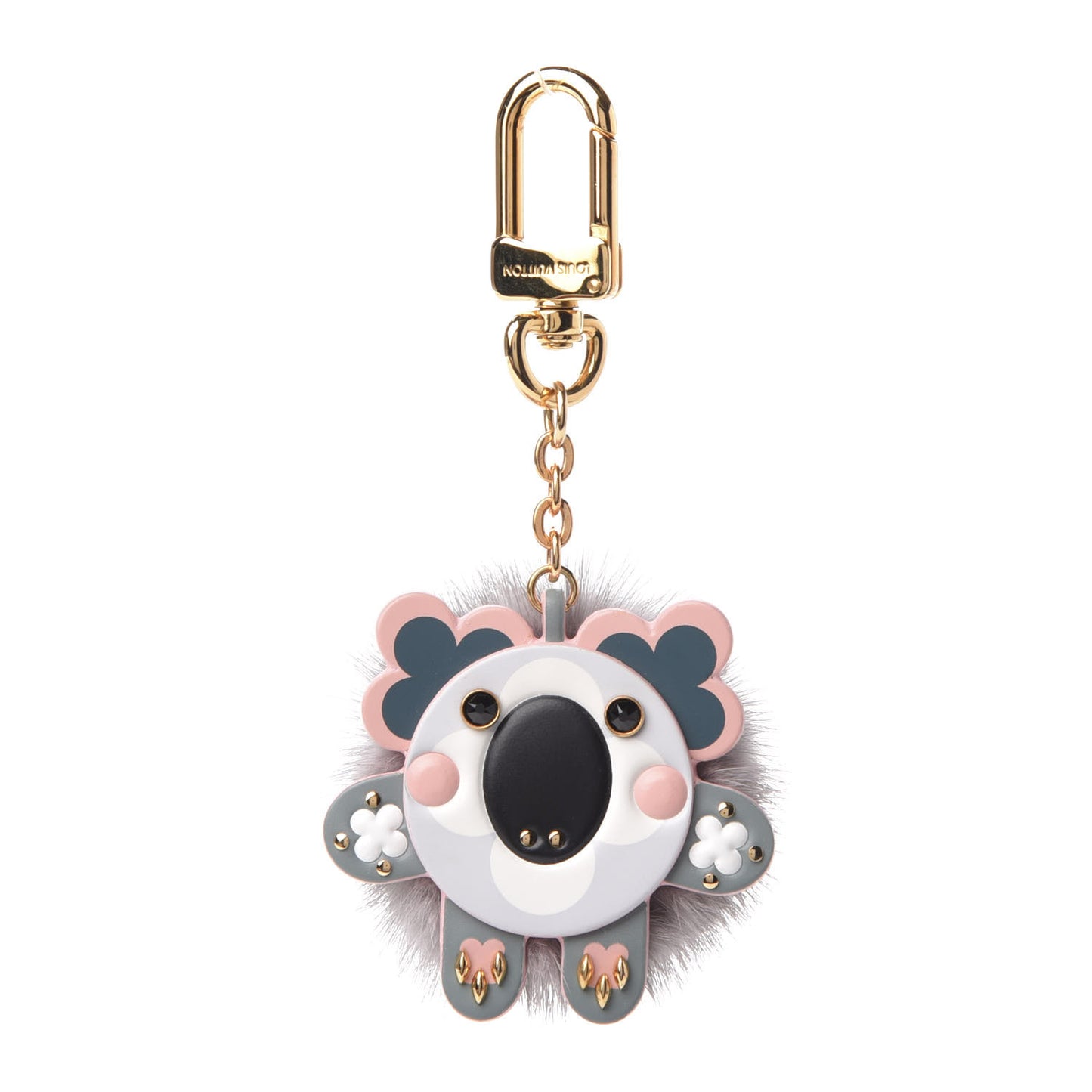 Calfskin Mink Fur Wild Koala Bag Charm Key Holder Rose Clair