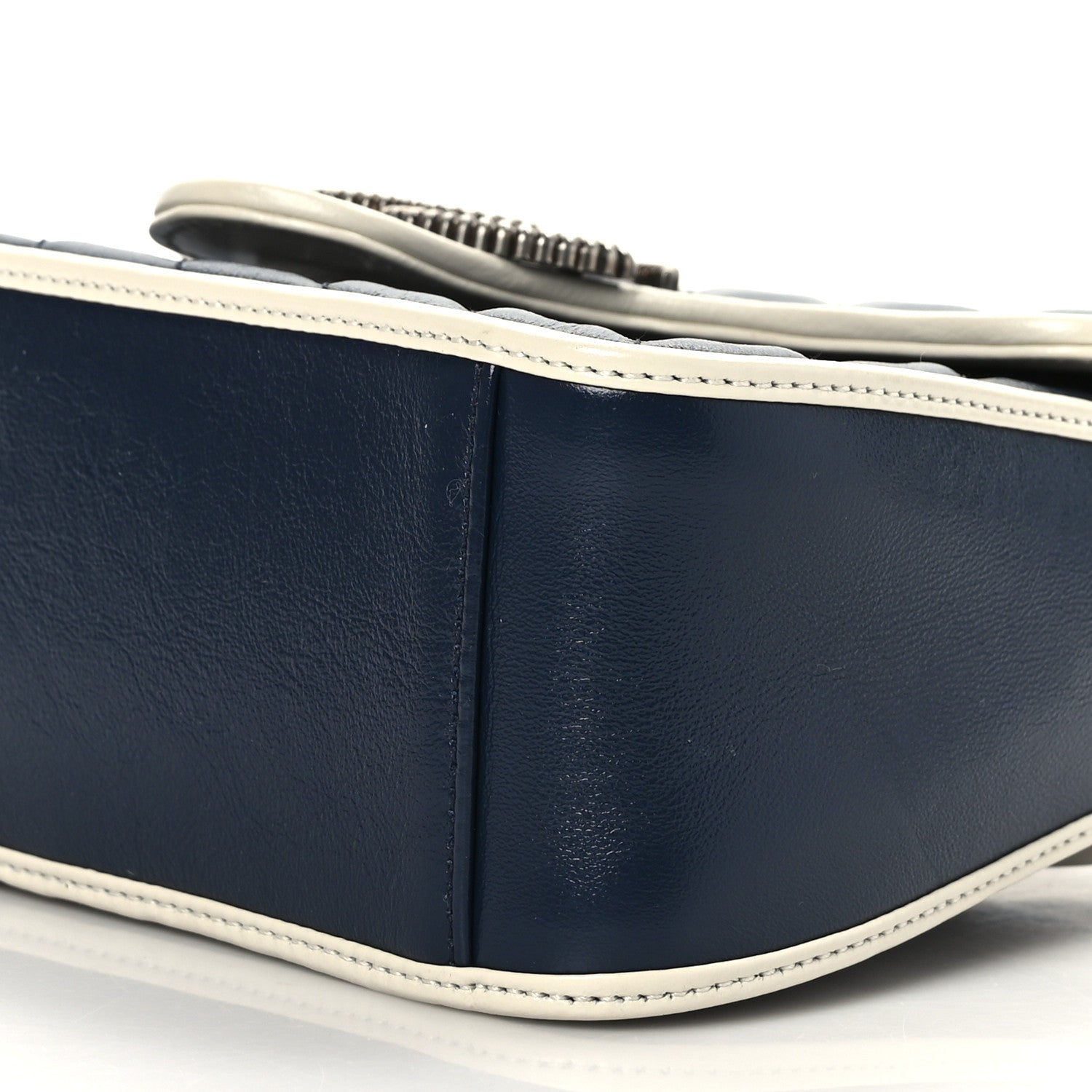 Gucci Vintage Effect Calfskin Matelasse Diagonal Mini Torchon GG Marmont Top Handle Shoulder Bag Blue Agata Mystic White 9 of 9