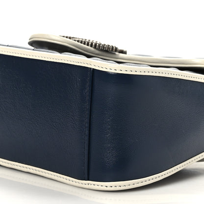 Gucci Vintage Effect Calfskin Matelasse Diagonal Mini Torchon GG Marmont Top Handle Shoulder Bag Blue Agata Mystic White 9 of 9